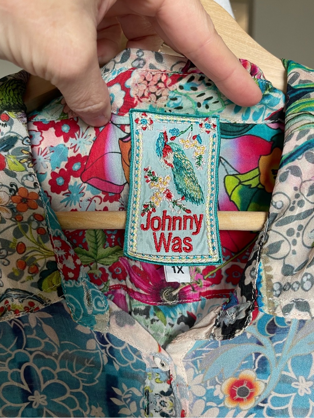 Johnny Was Milla vibrant floral patchwork button down shirt - Picture 11 of 12